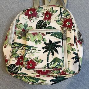 Vintage SUNNY HAWAII Cream w/Palm Tree Floral Print Mini Backpack Purse